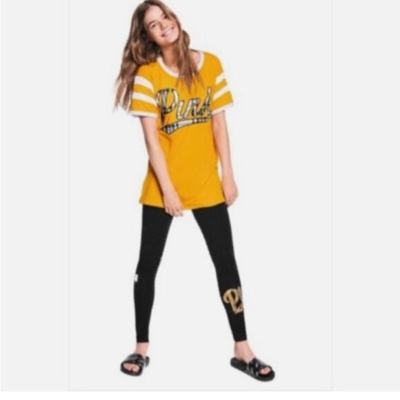 PINK Victoria's Secret Pants - vS pink yellow black plaid yoga leggings pants sz large GUC vintage see pic